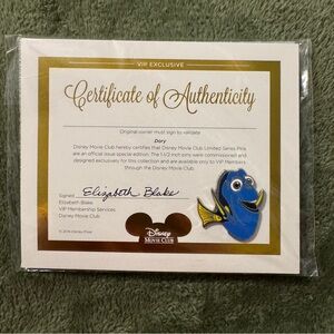 Disney Dory Enamel Pin in Blue and Yellow with Certificate